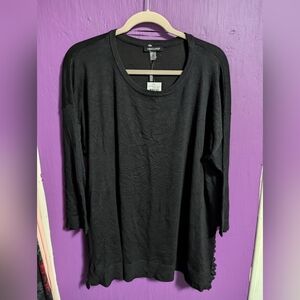 100. NWT $68 Cable & Gauge Black Split Ruffle Hem 3/4 Sleeve Sweater 1X 16 18